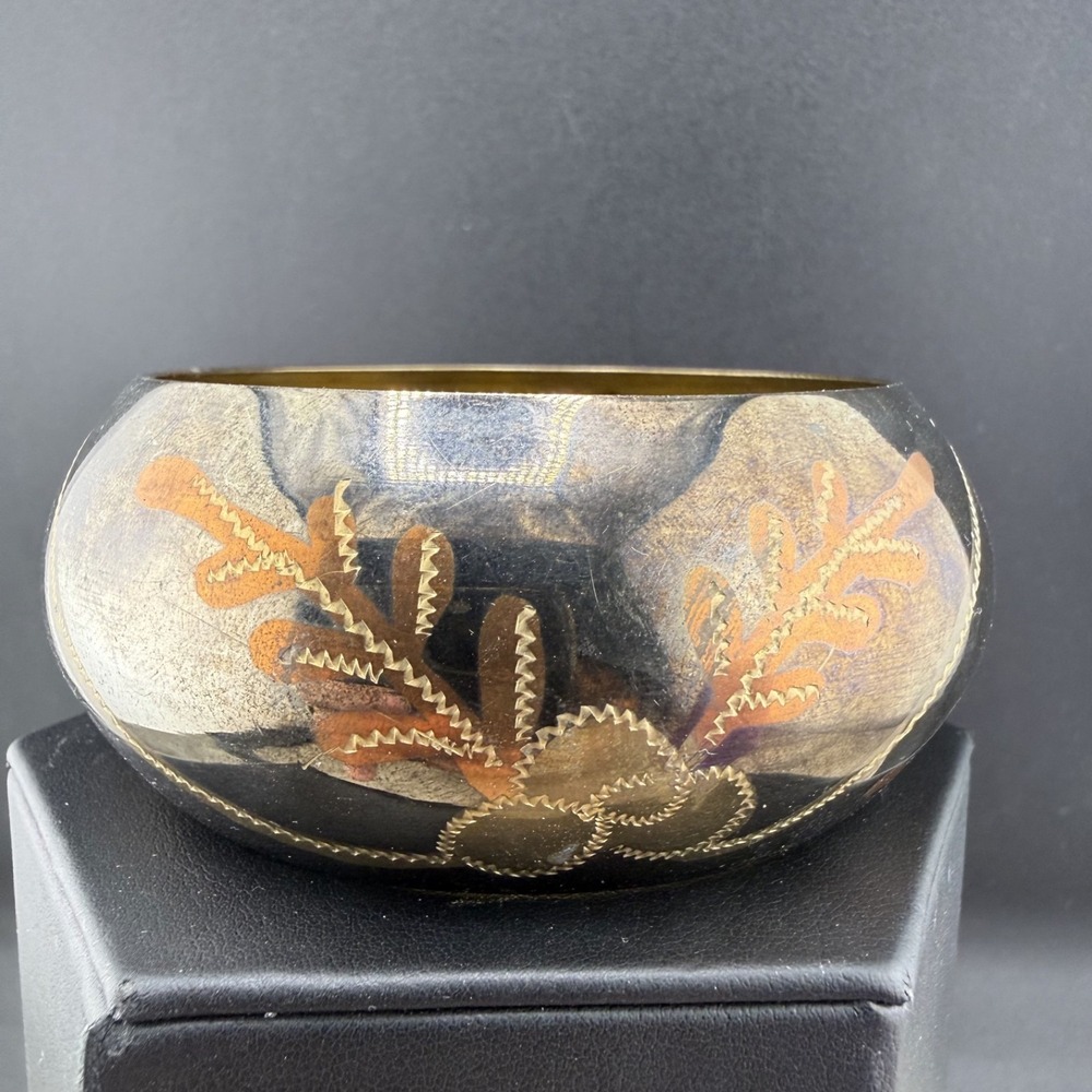 Vintage Brass Tone Bracelet Engraved‎ NICE 8.5"
